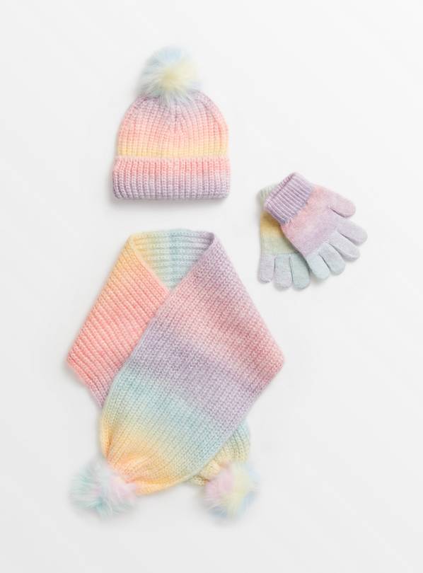 Rainbow Ombre Hat, Scarf & Gloves Set 6-9 years